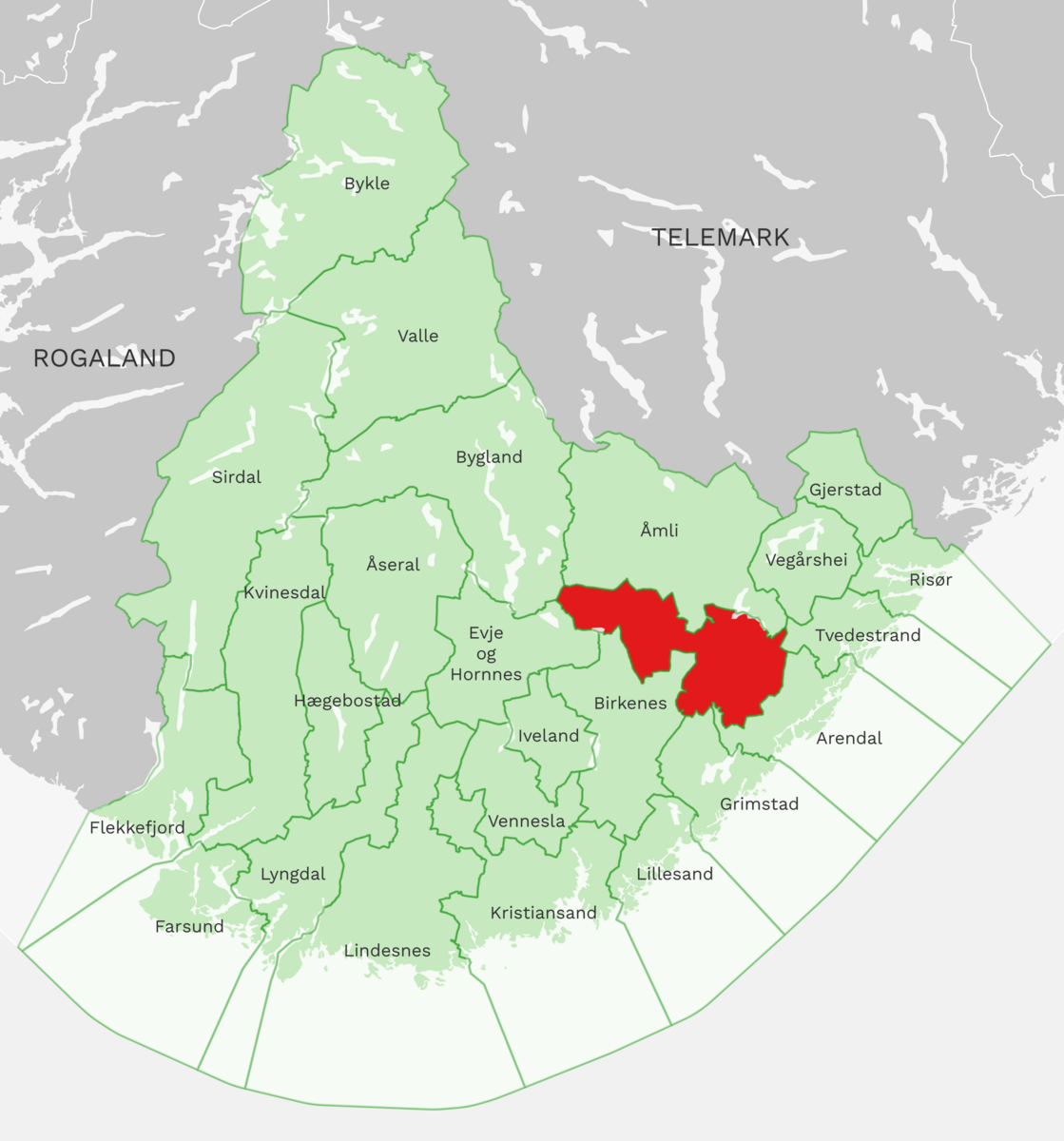 Kart: Froland kommune i Agder
