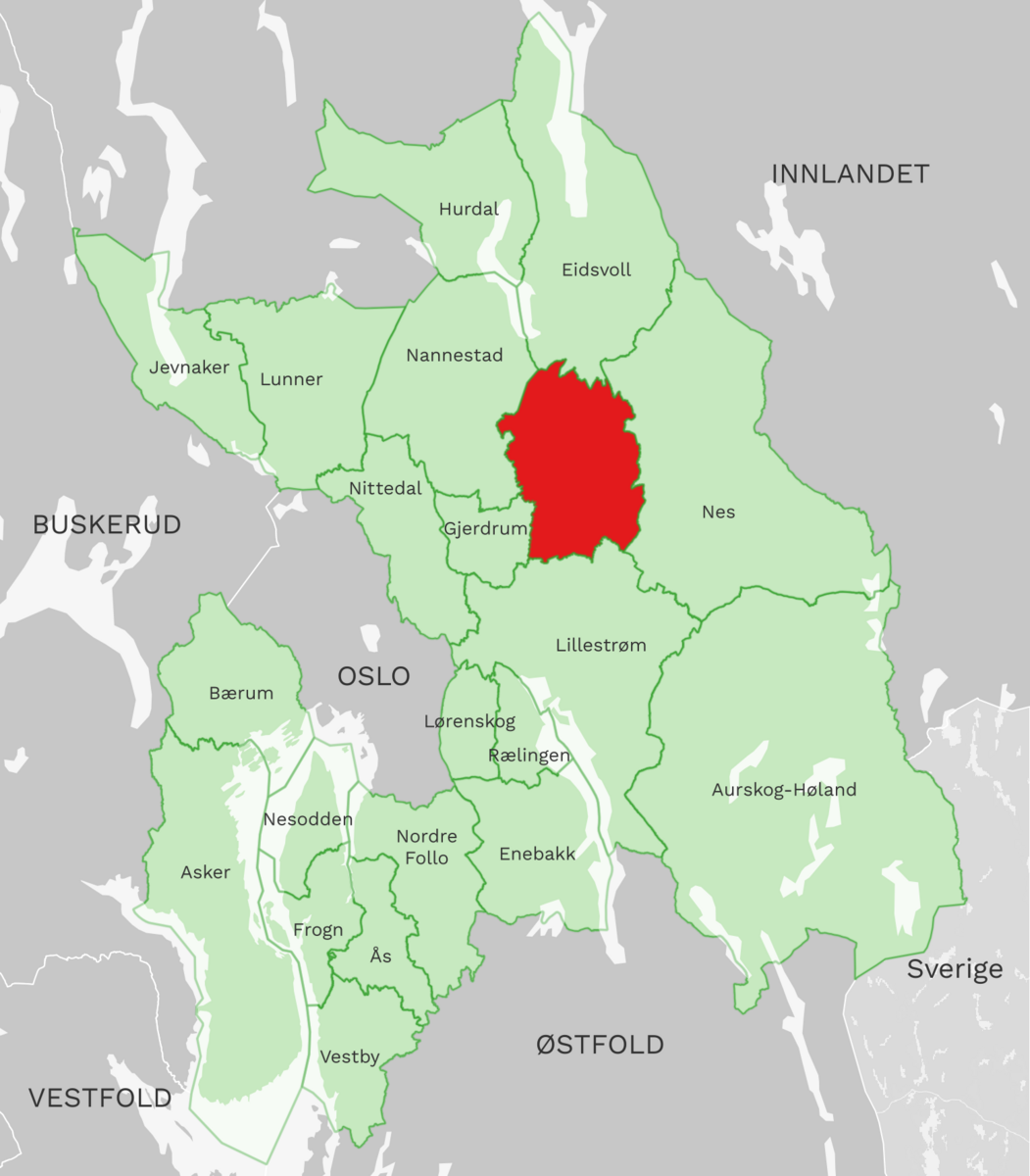 Kart: Ullensaker kommune i Akershus