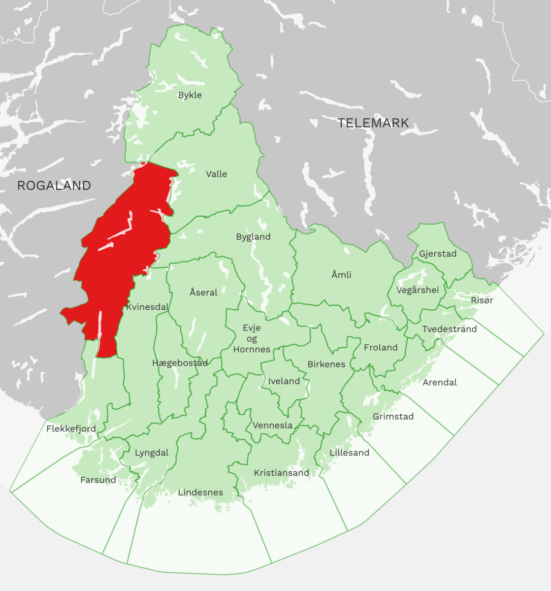 Kart: Sirdal kommune i Agder