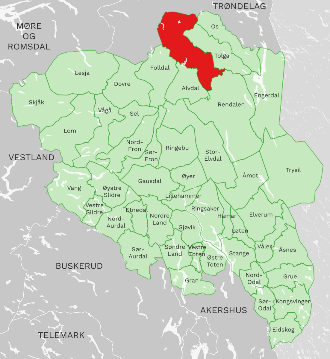 Kart: Tynset kommune i Innlandet