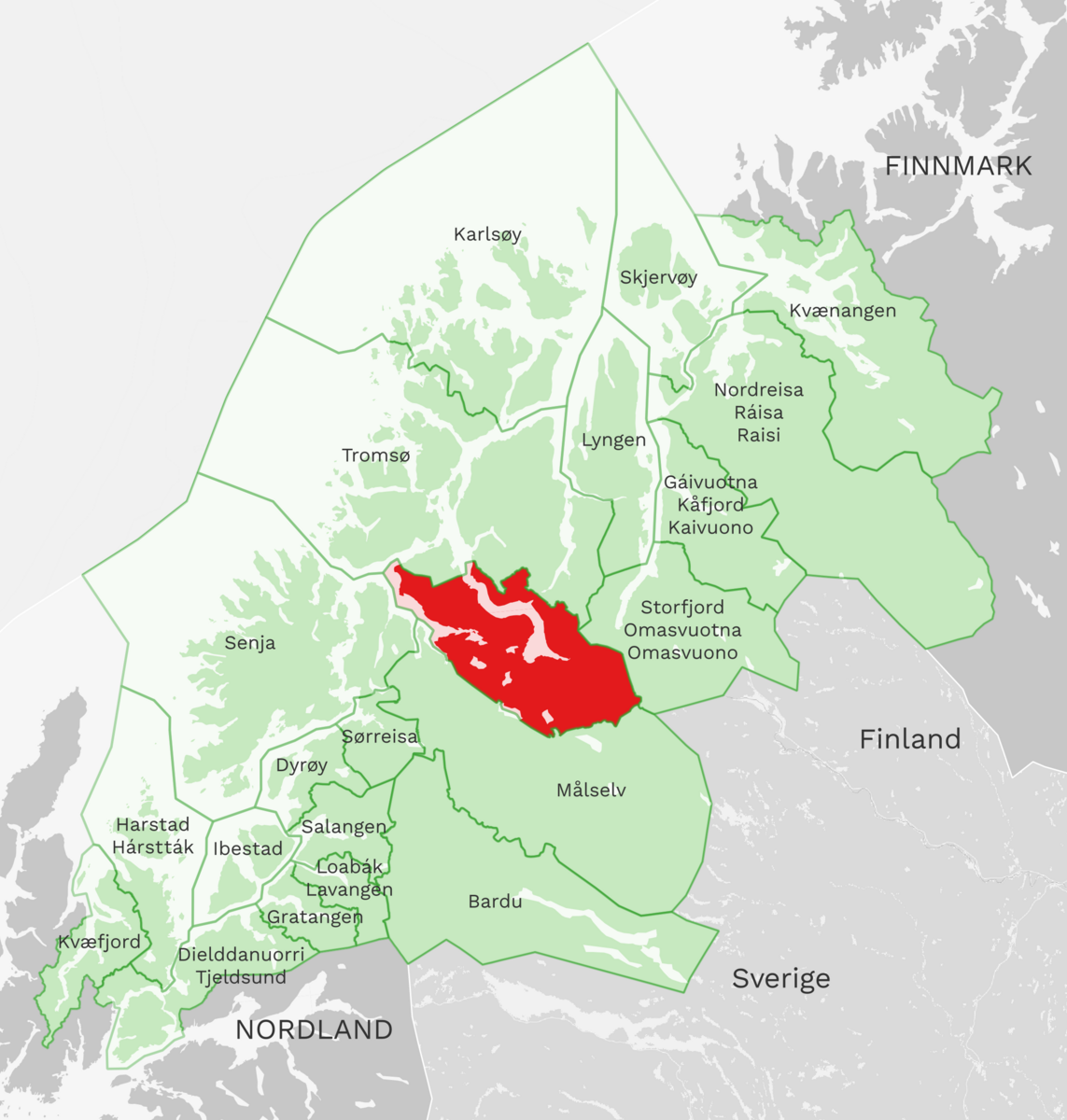 Kart: Balsfjord kommune i Troms