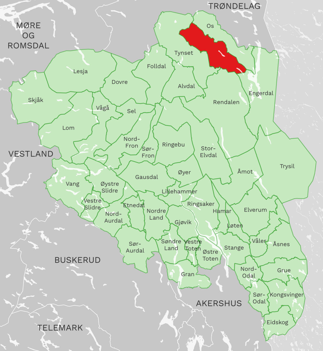 Kart: Tolga kommune i Innlandet