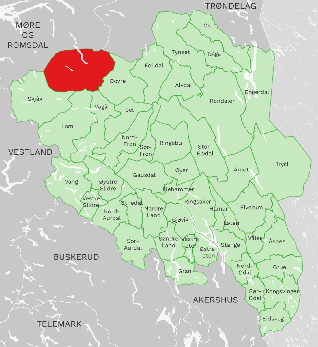 Kart: Lesja kommune i Innlandet