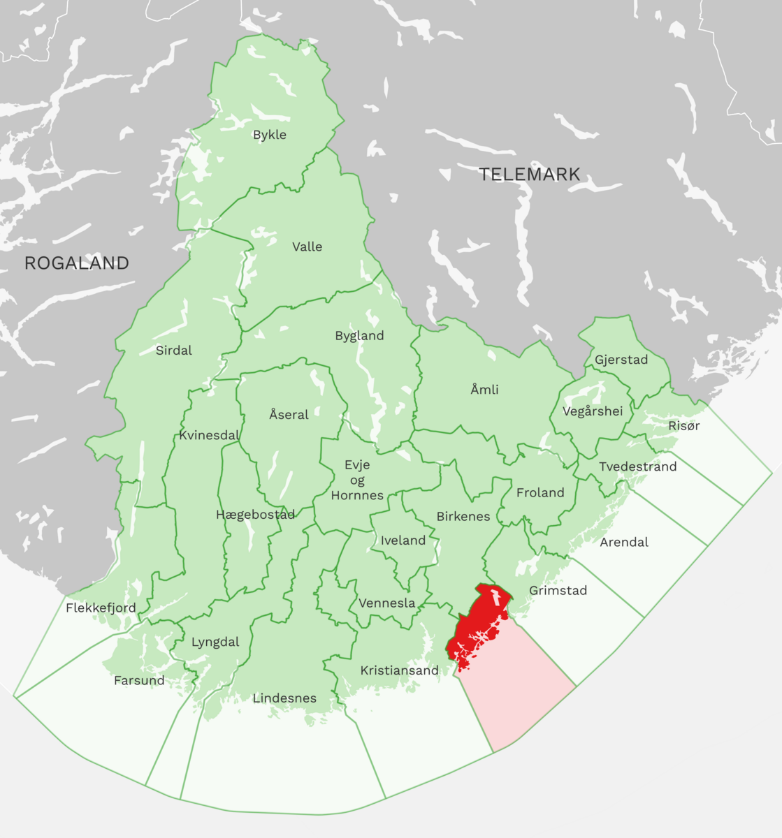 Kart: Lillesand kommune i Agder