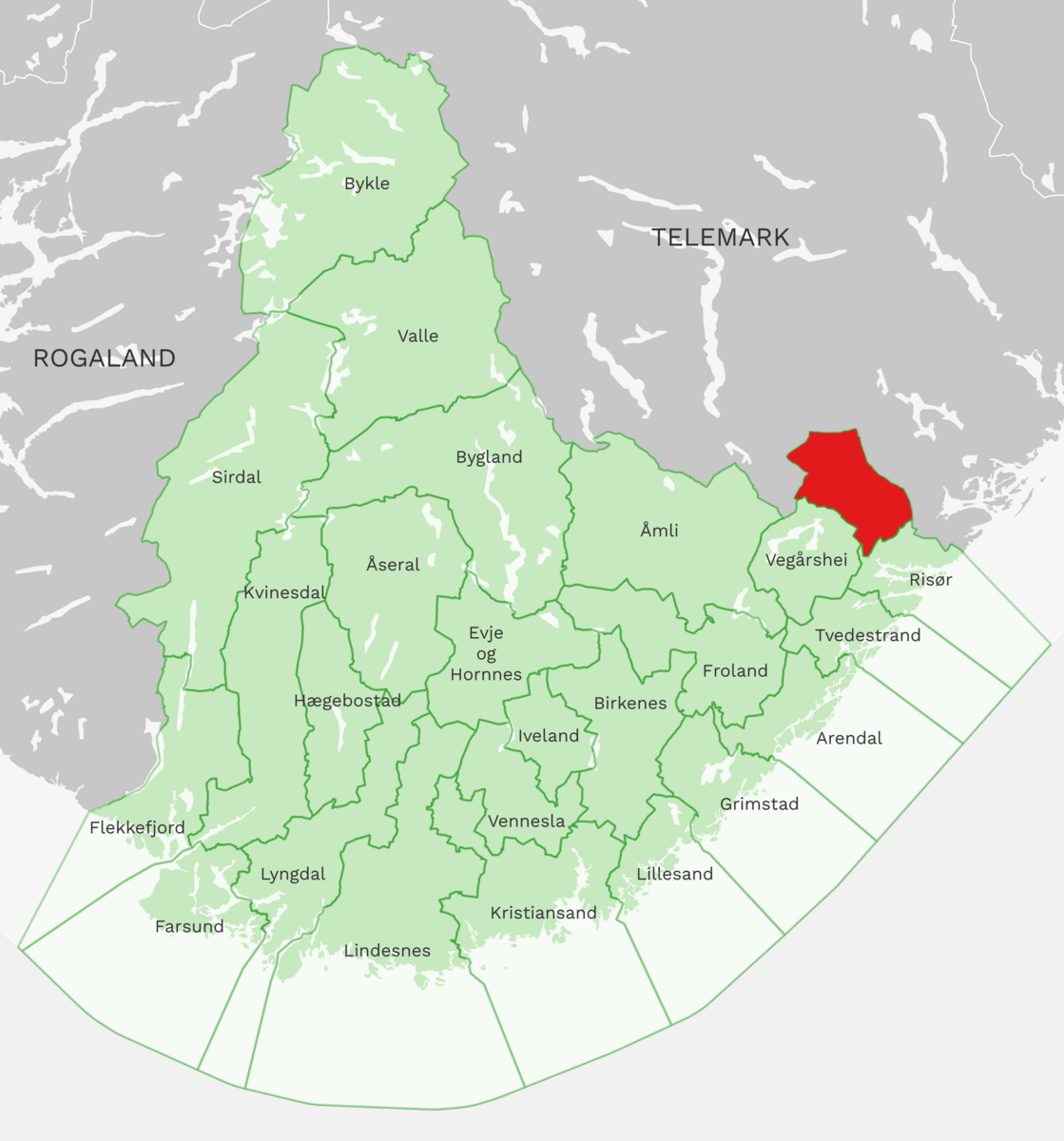 Kart: Gjerstad kommune i Agder