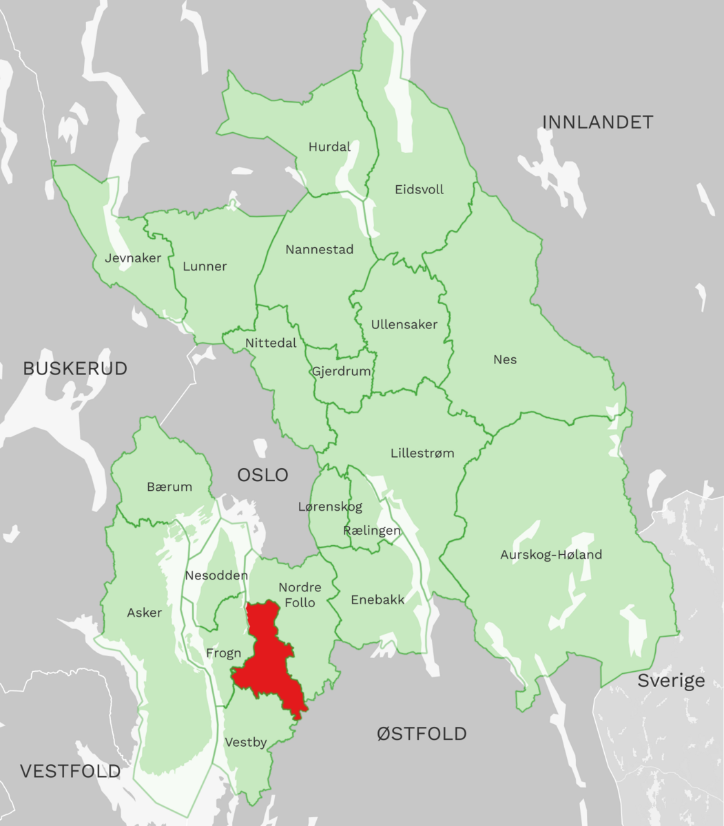 Kart: Ås kommune i Akershus