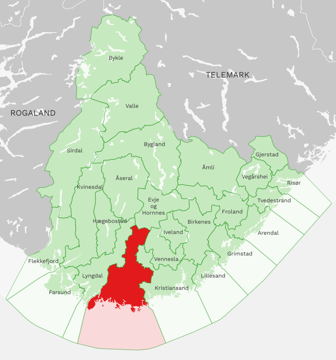 Kart: Lindesnes kommune i Agder