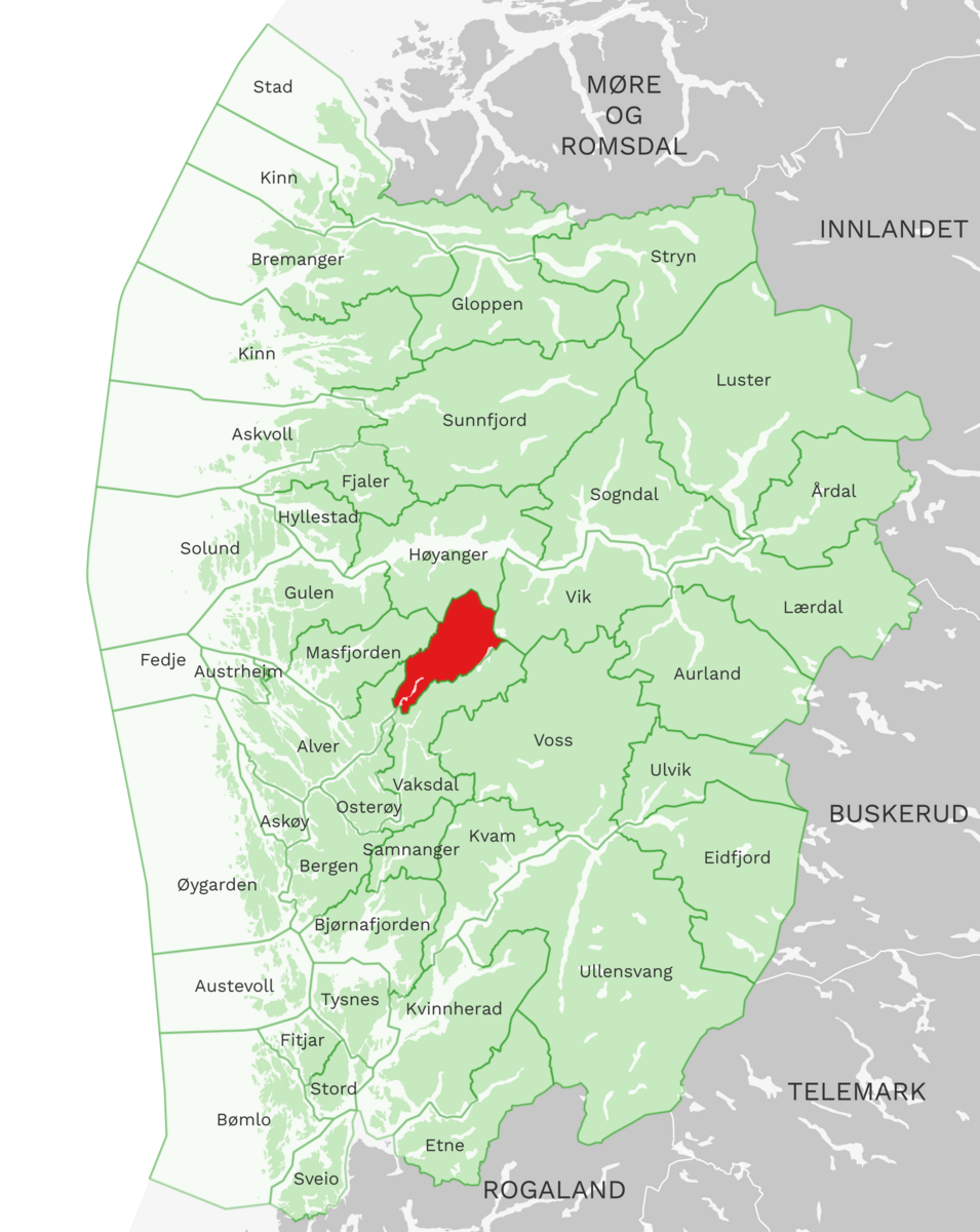 Kart: Modalen kommune i Vestland