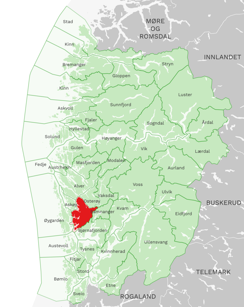 Kart: Bergen kommune i Vestland