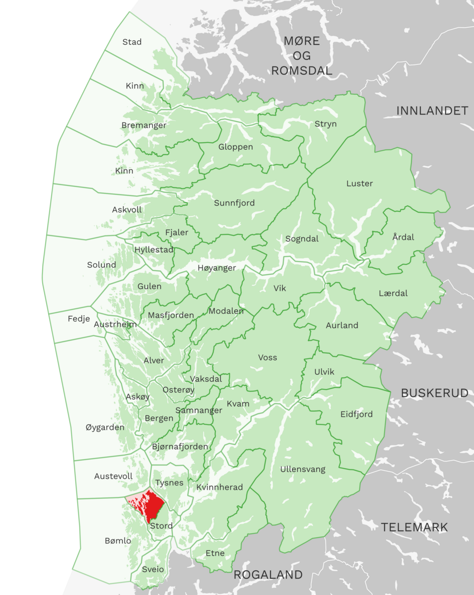 Kart: Fitjar kommune i Vestland