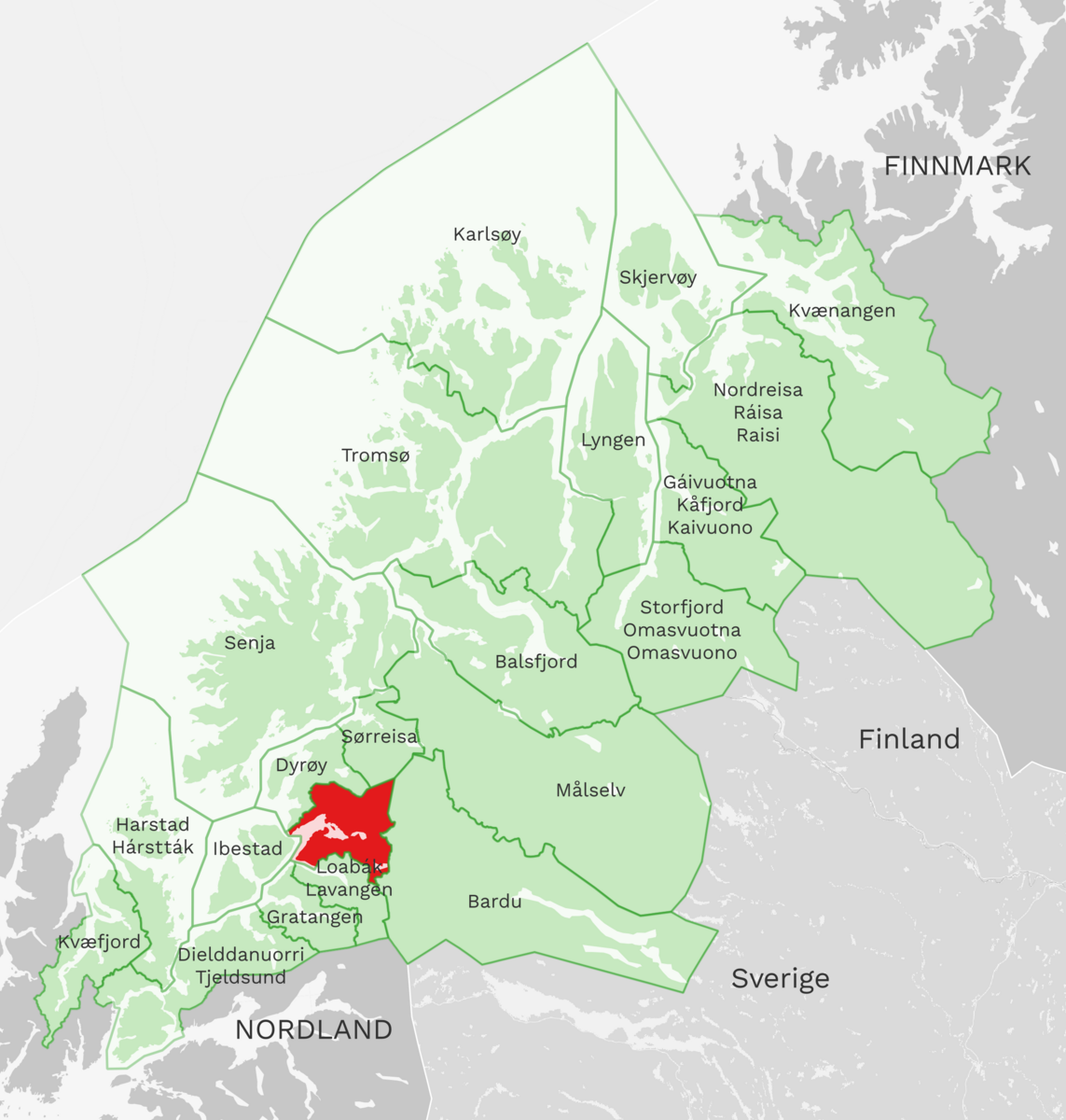 Kart: Salangen kommune i Troms