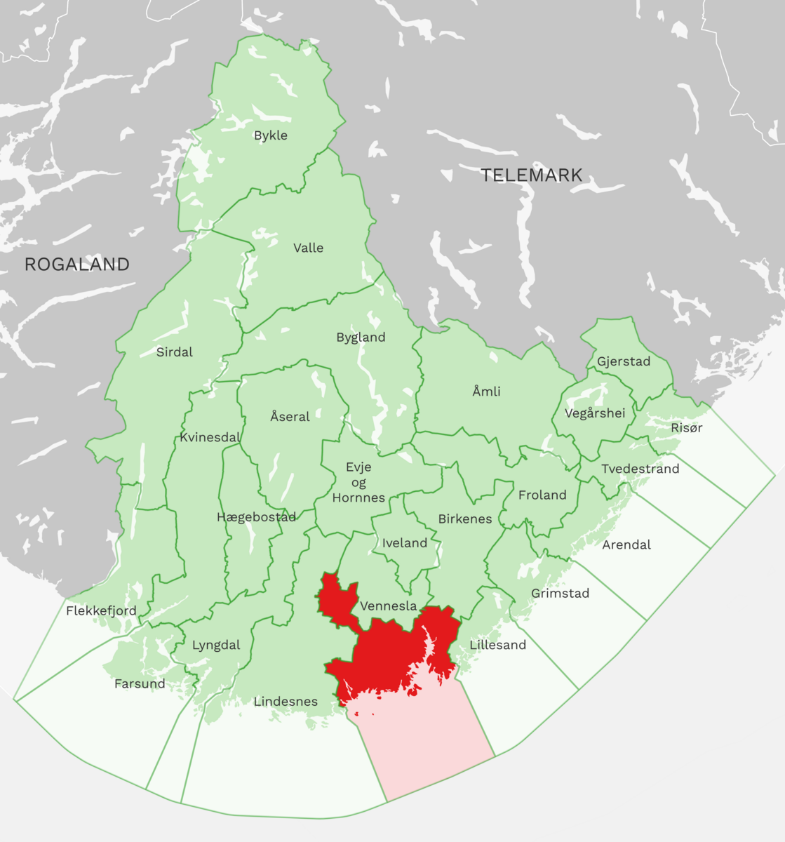 Kart: Kristiansand kommune i Agder