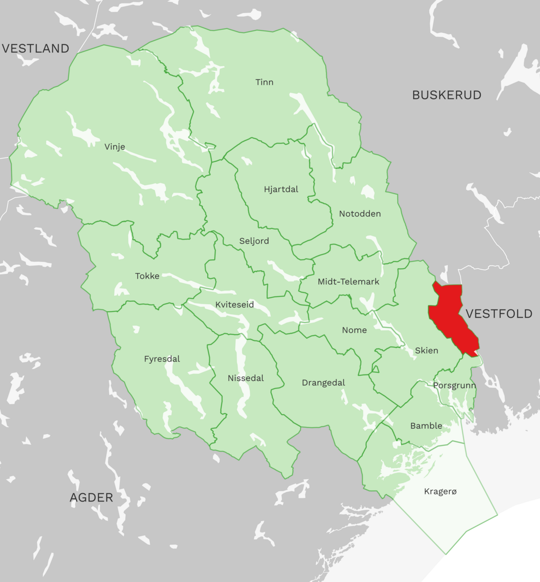 Kart: Siljan kommune i Telemark