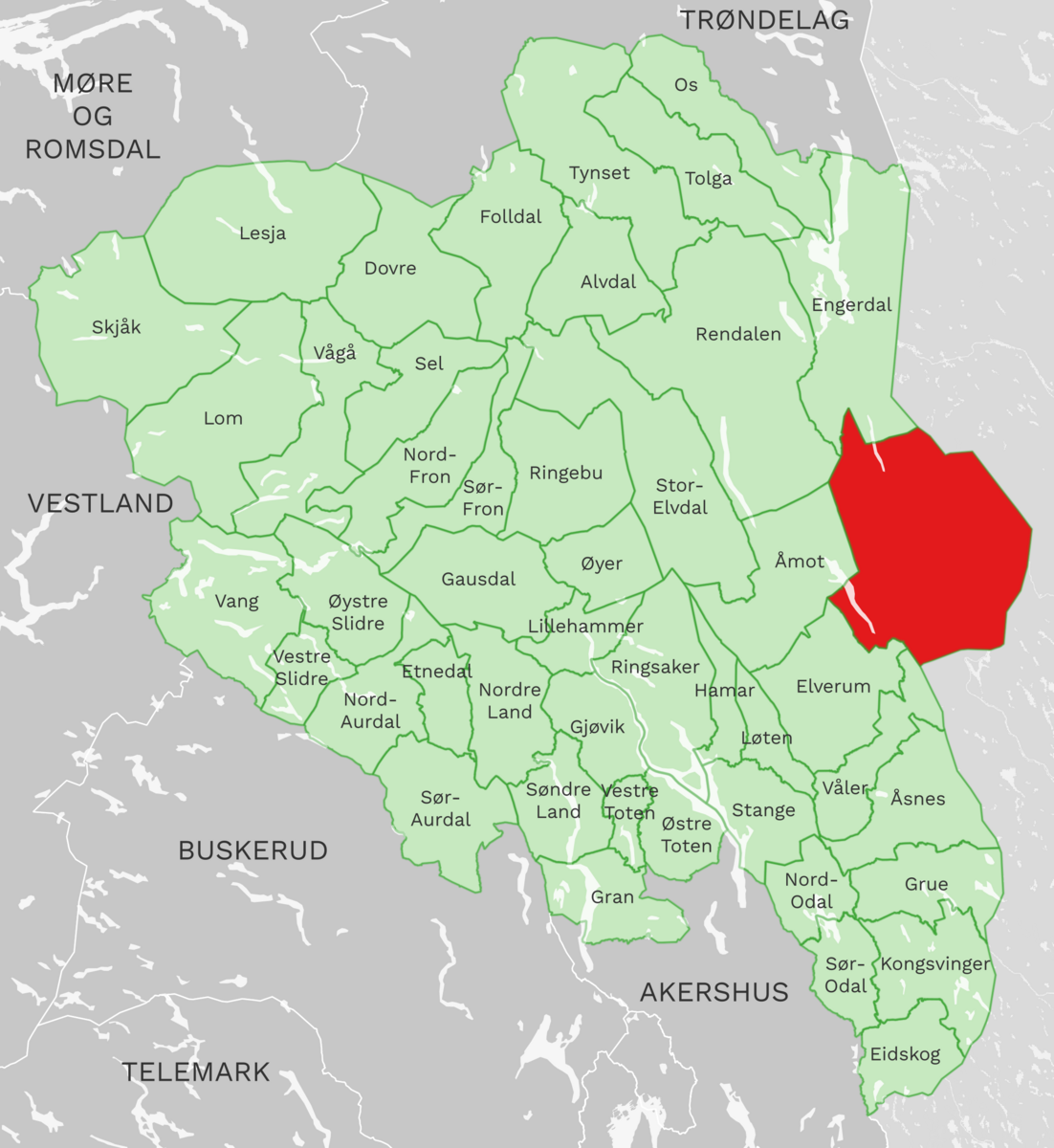 Kart: Trysil kommune i Innlandet