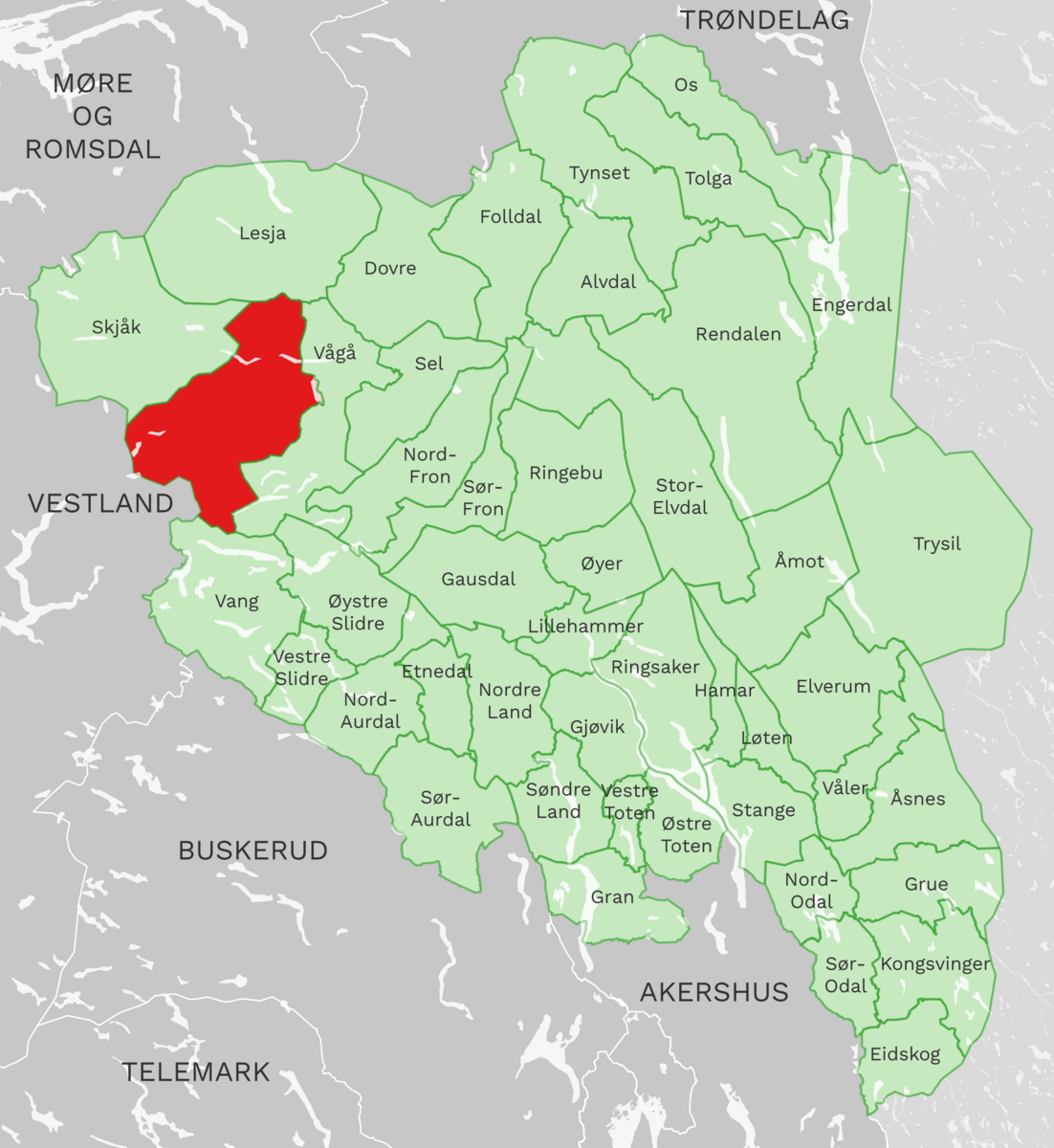 Kart: Lom kommune i Innlandet