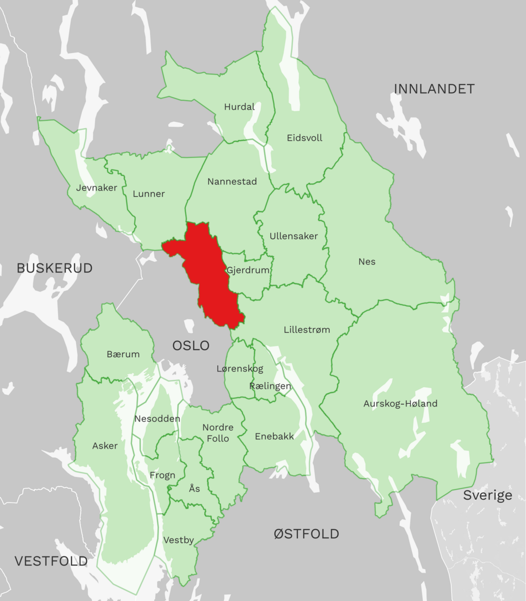 Kart: Nittedal kommune i Akershus