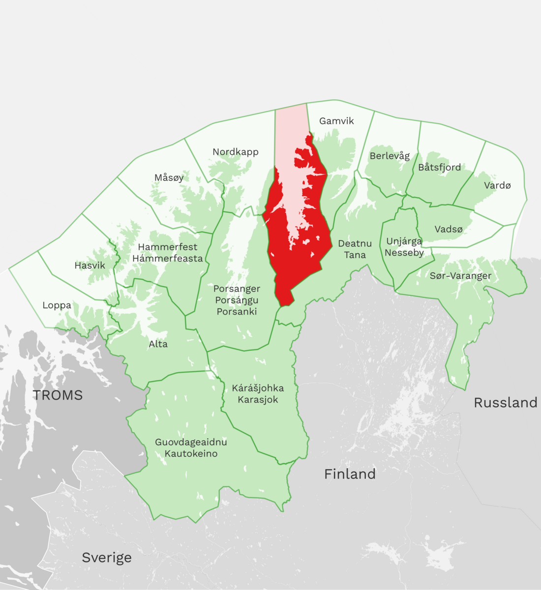 Kart: Lebesby kommune i Finnmark