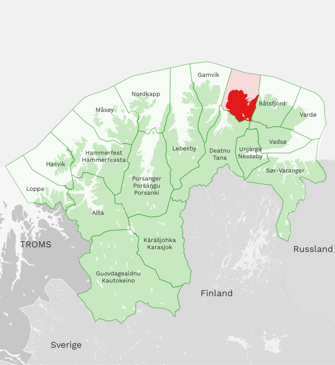 Kart: Berlevåg kommune i Finnmark