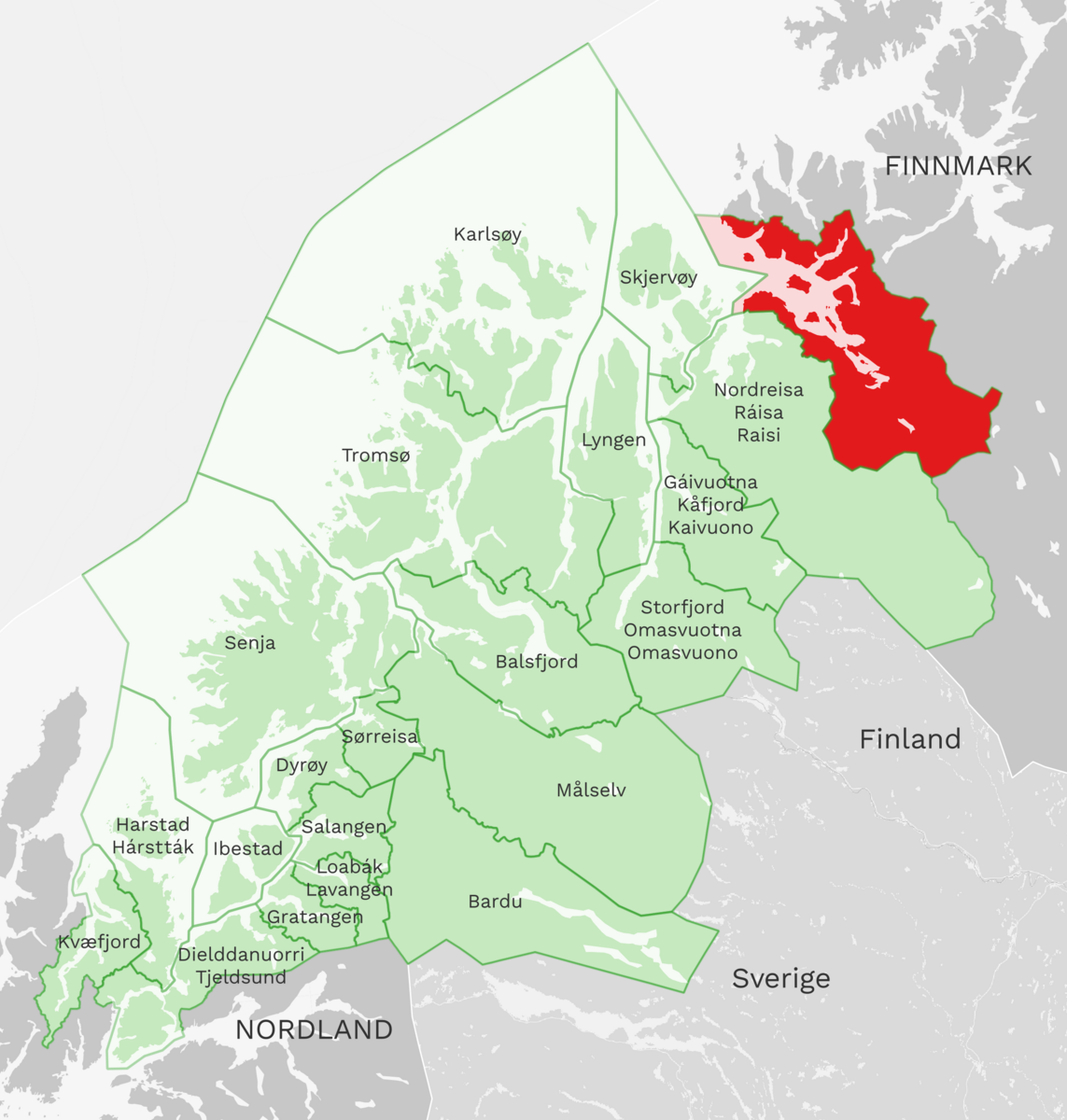 Kart: Kvænangen kommune i Troms