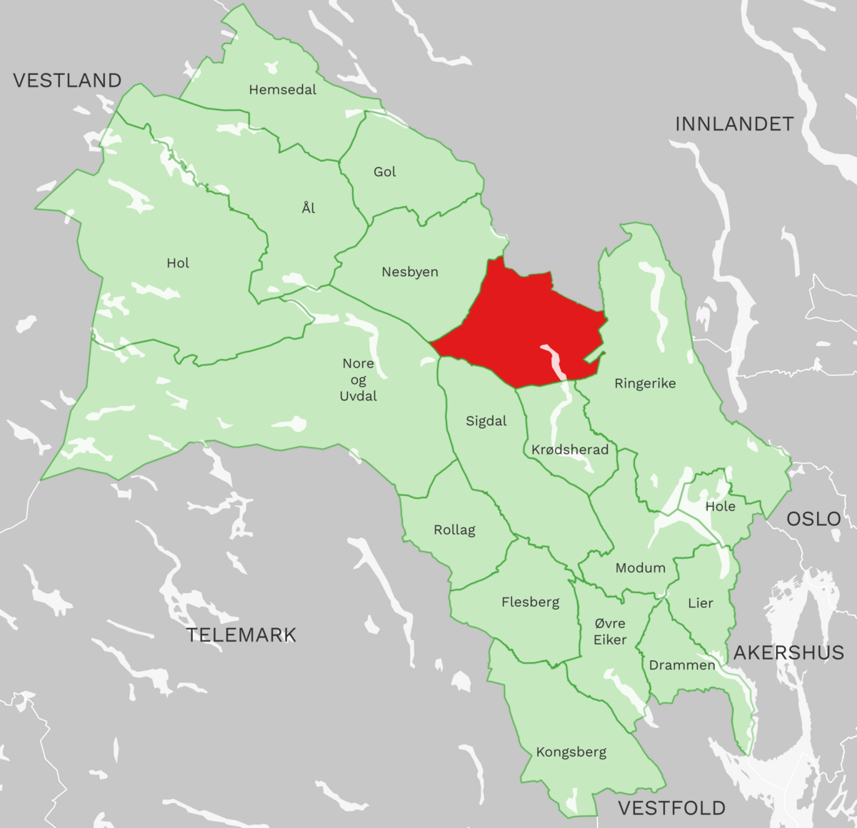 Kart: Flå kommune i Buskerud