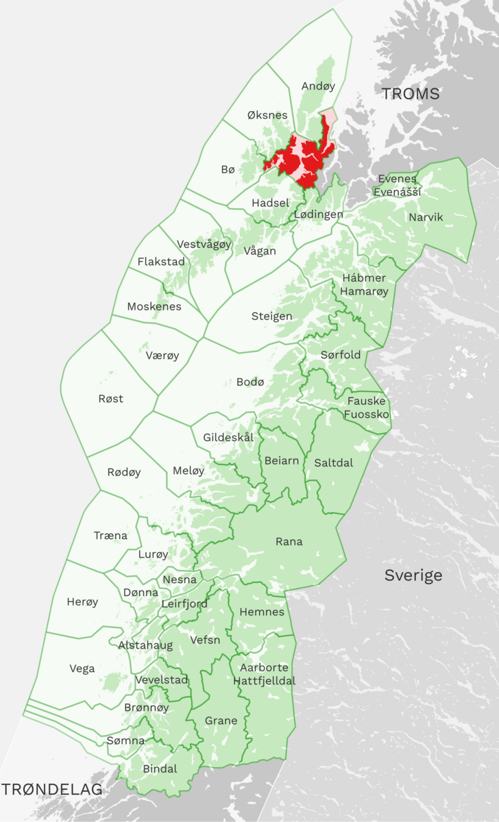 Kart: Sortland kommune i Nordland
