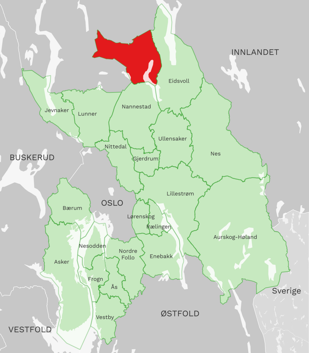 Kart: Hurdal kommune i Akershus