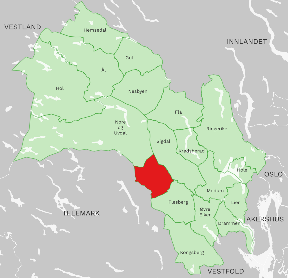 Kart: Rollag kommune i Buskerud