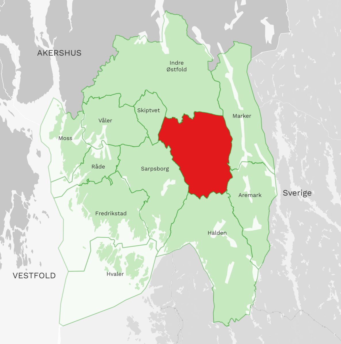 Kart: Rakkestad kommune i Østfold