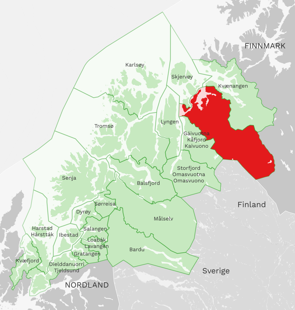 Kart: Nordreisa kommune i Troms