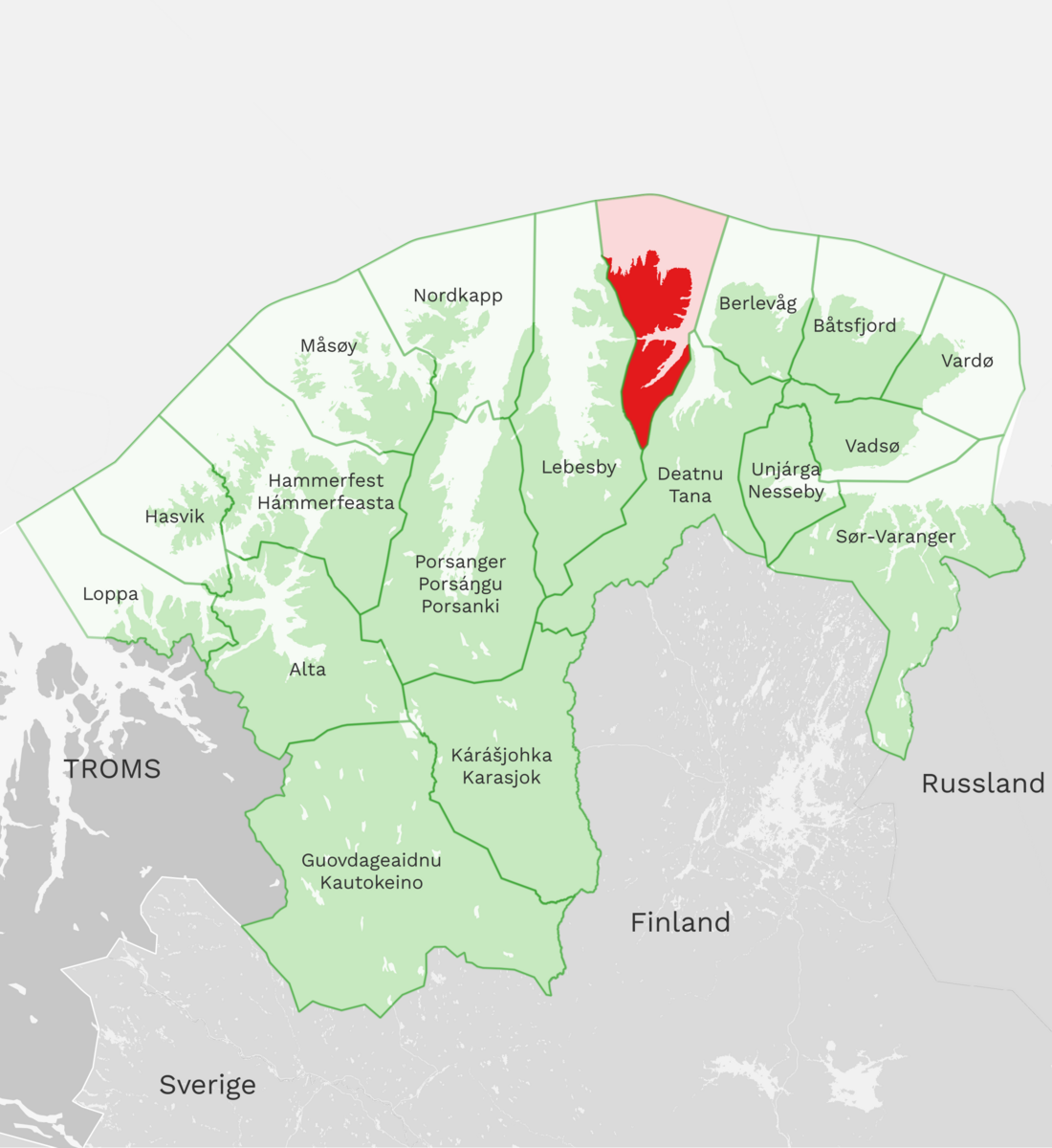 Kart: Gamvik kommune i Finnmark