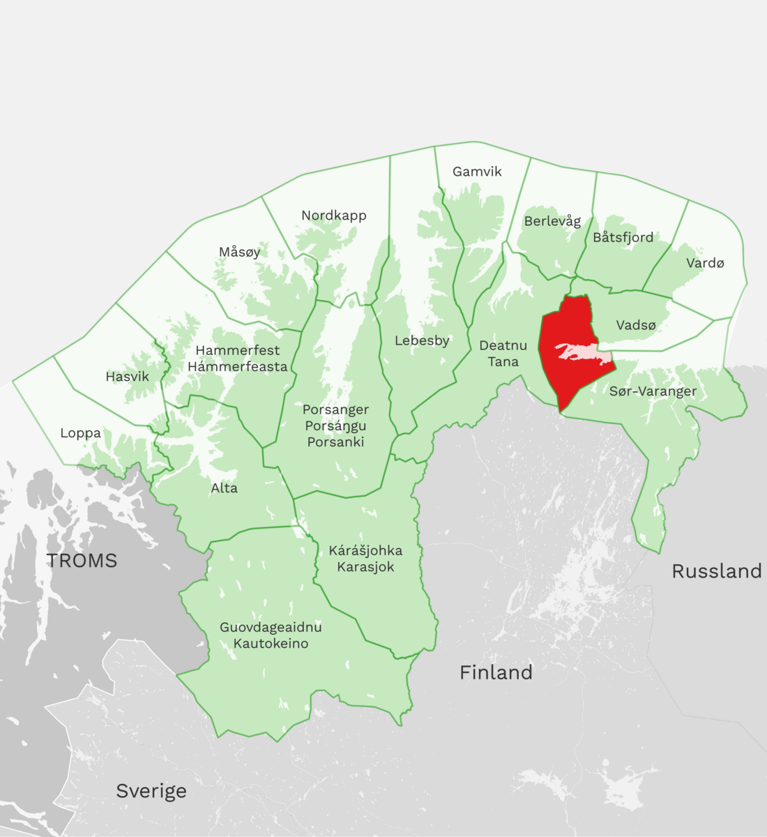 Kart: Nesseby kommune i Finnmark