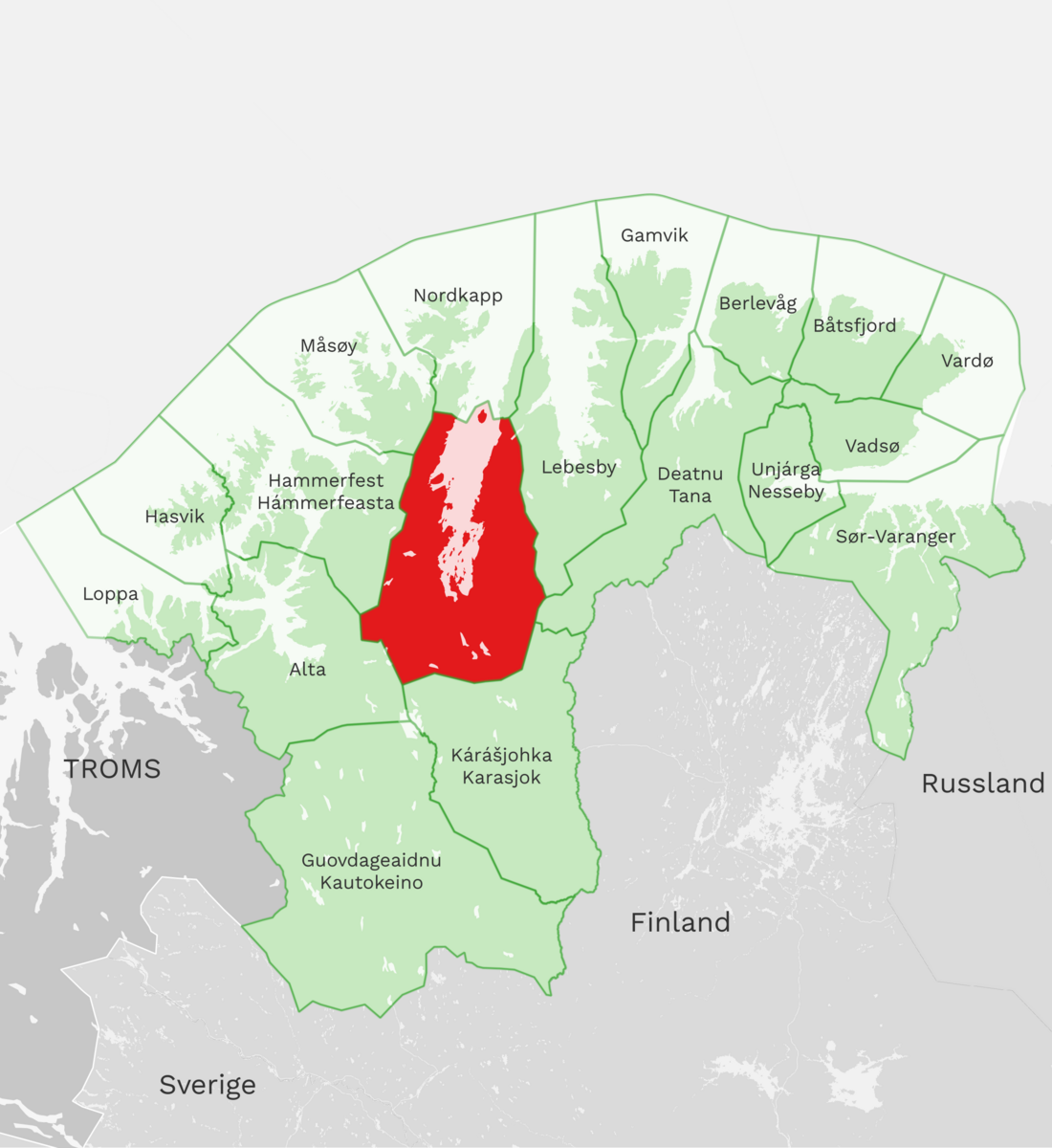 Kart: Porsanger kommune i Finnmark