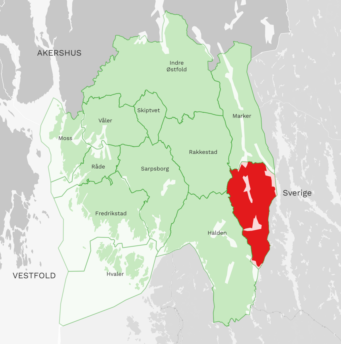 Kart: Aremark kommune i Østfold