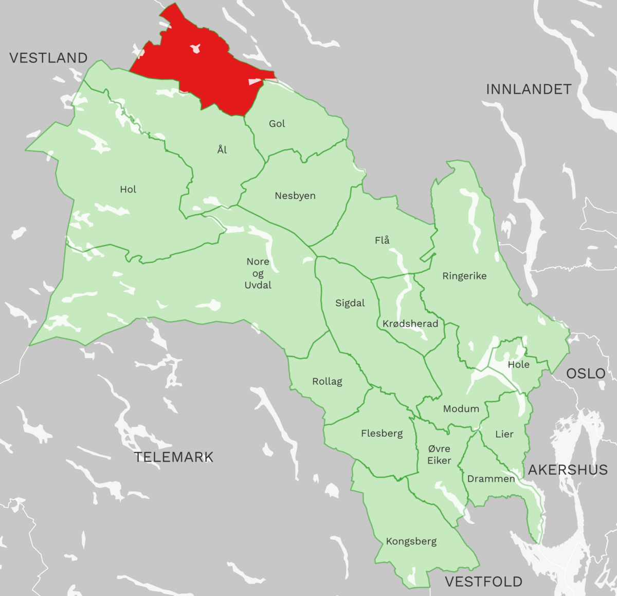 Kart: Hemsedal kommune i Buskerud