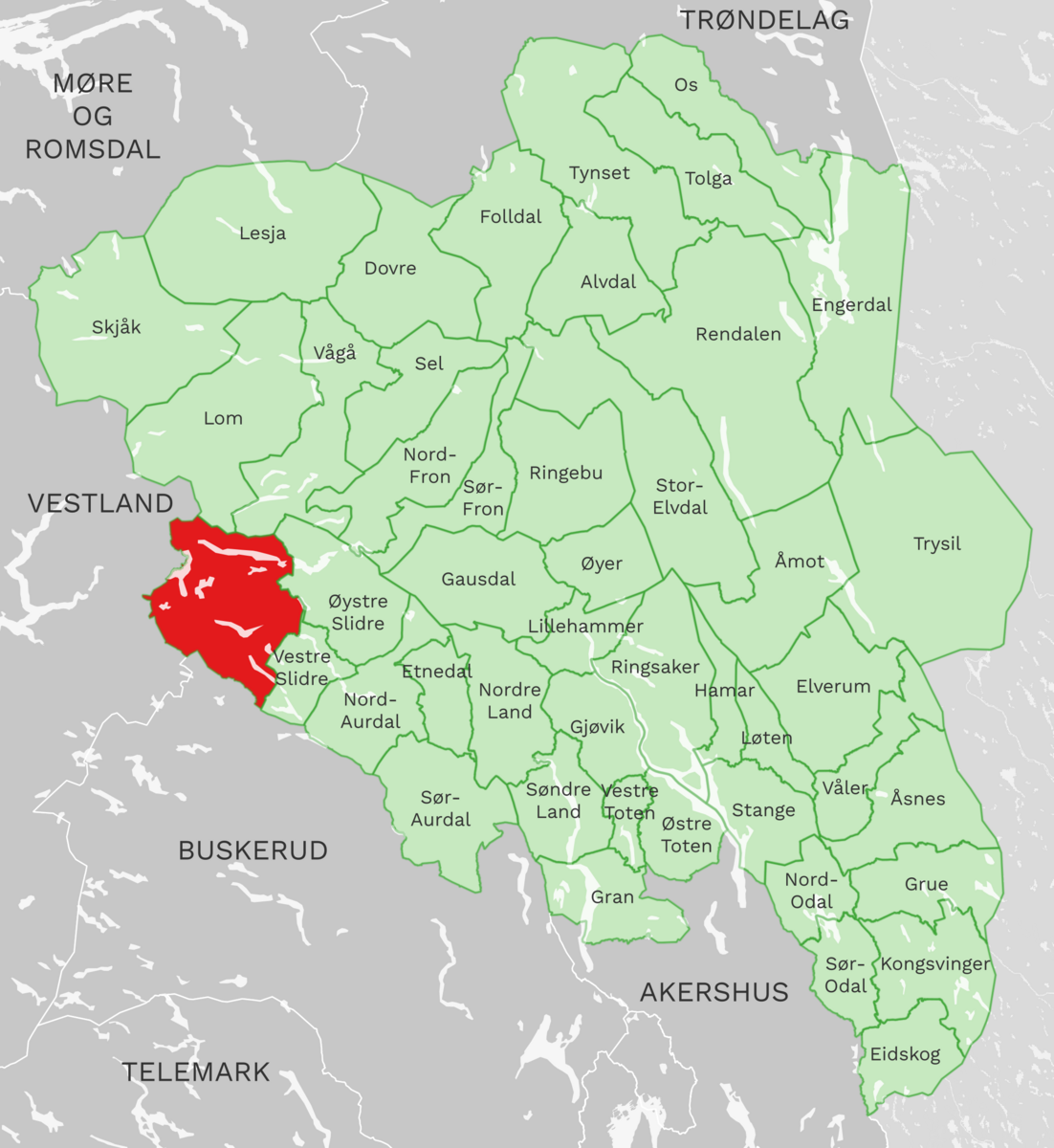 Kart: Vang kommune i Innlandet