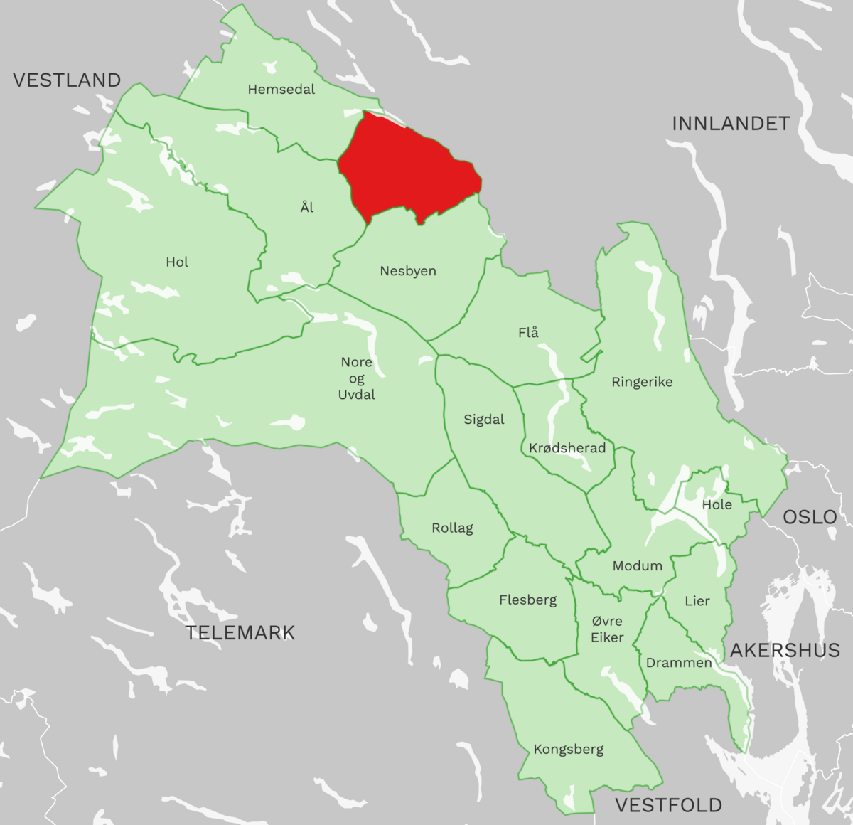 Kart: Gol kommune i Buskerud