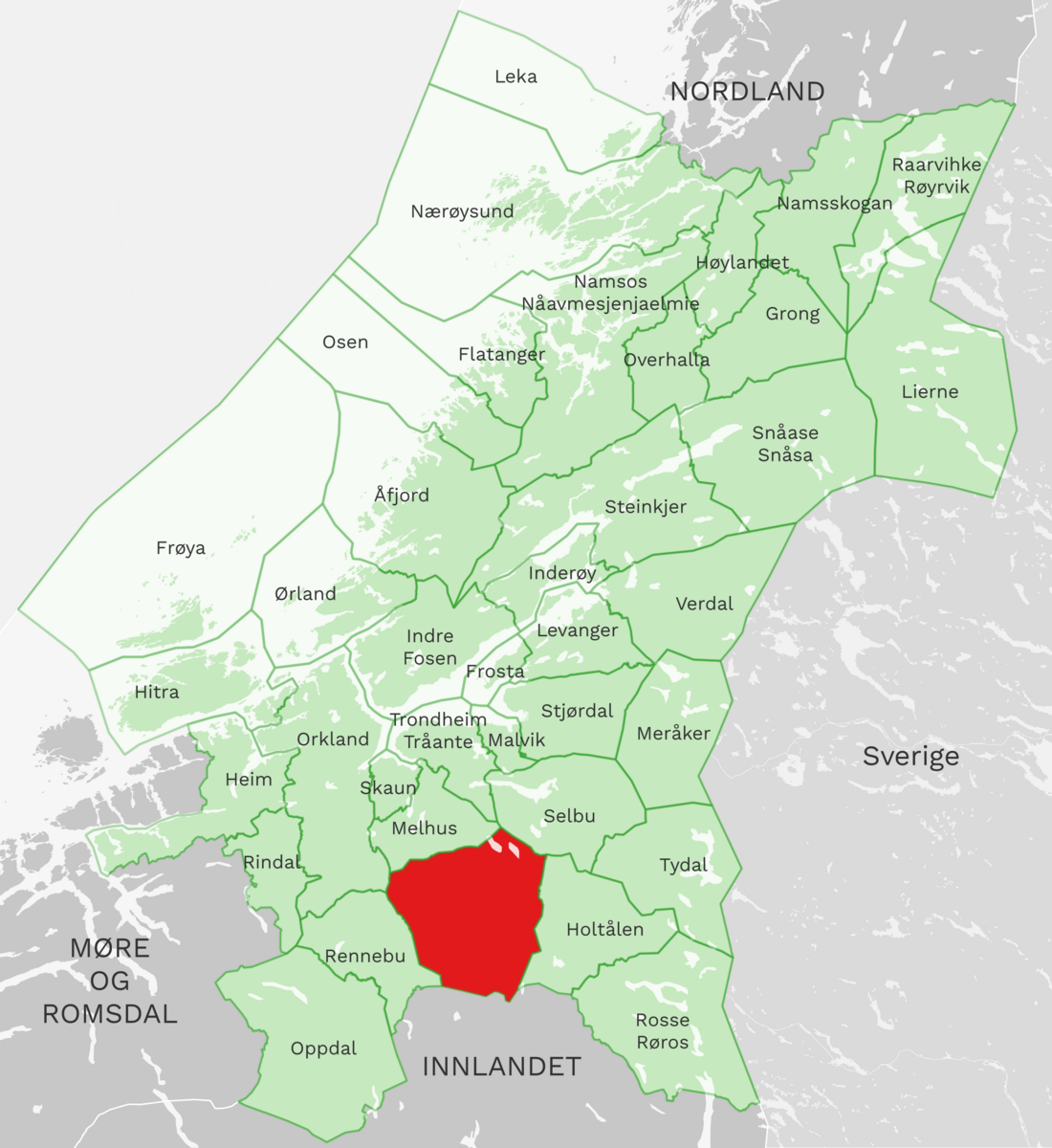 Kart: Midtre Gauldal kommune i Trøndelag