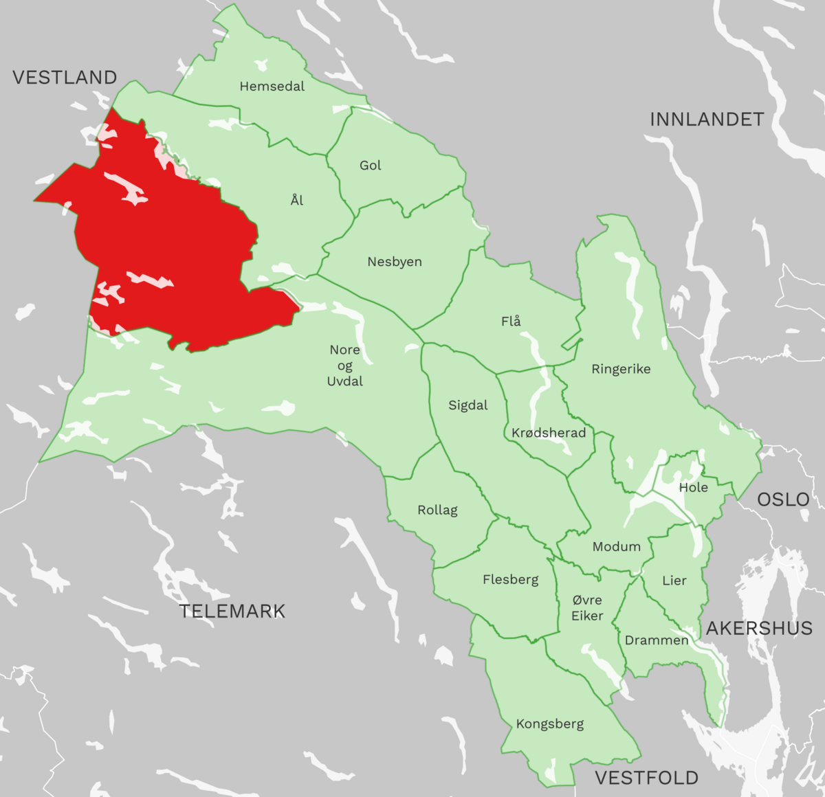 Kart: Hol kommune i Buskerud