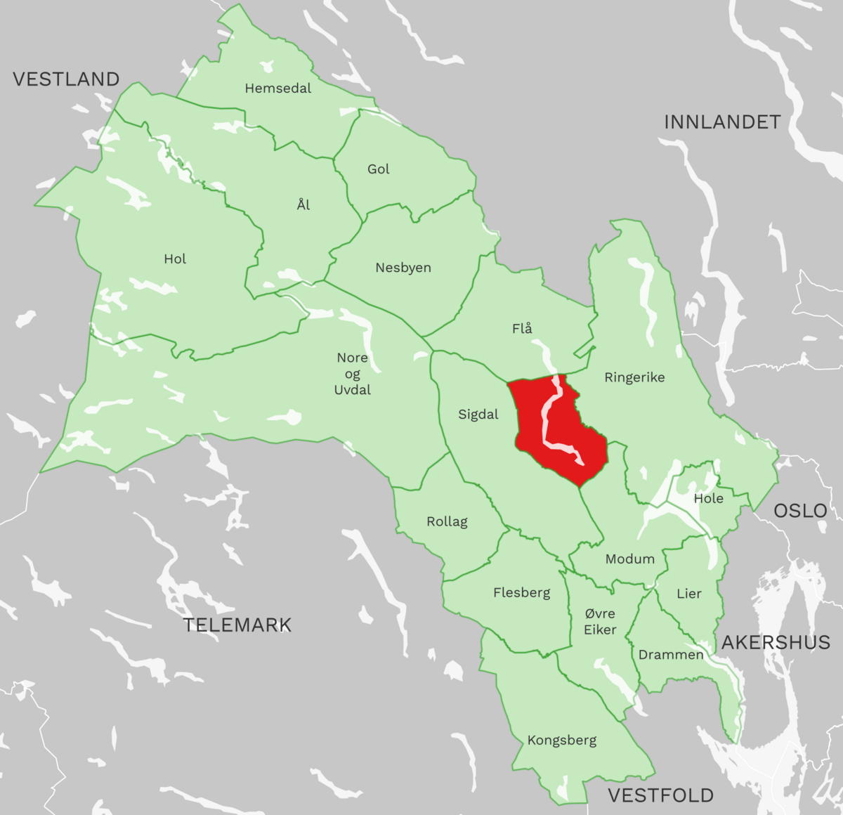 Kart: Krødsherad kommune i Buskerud