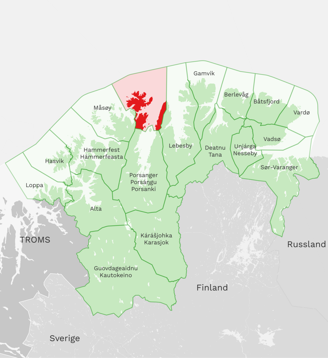 Kart: Nordkapp kommune i Finnmark