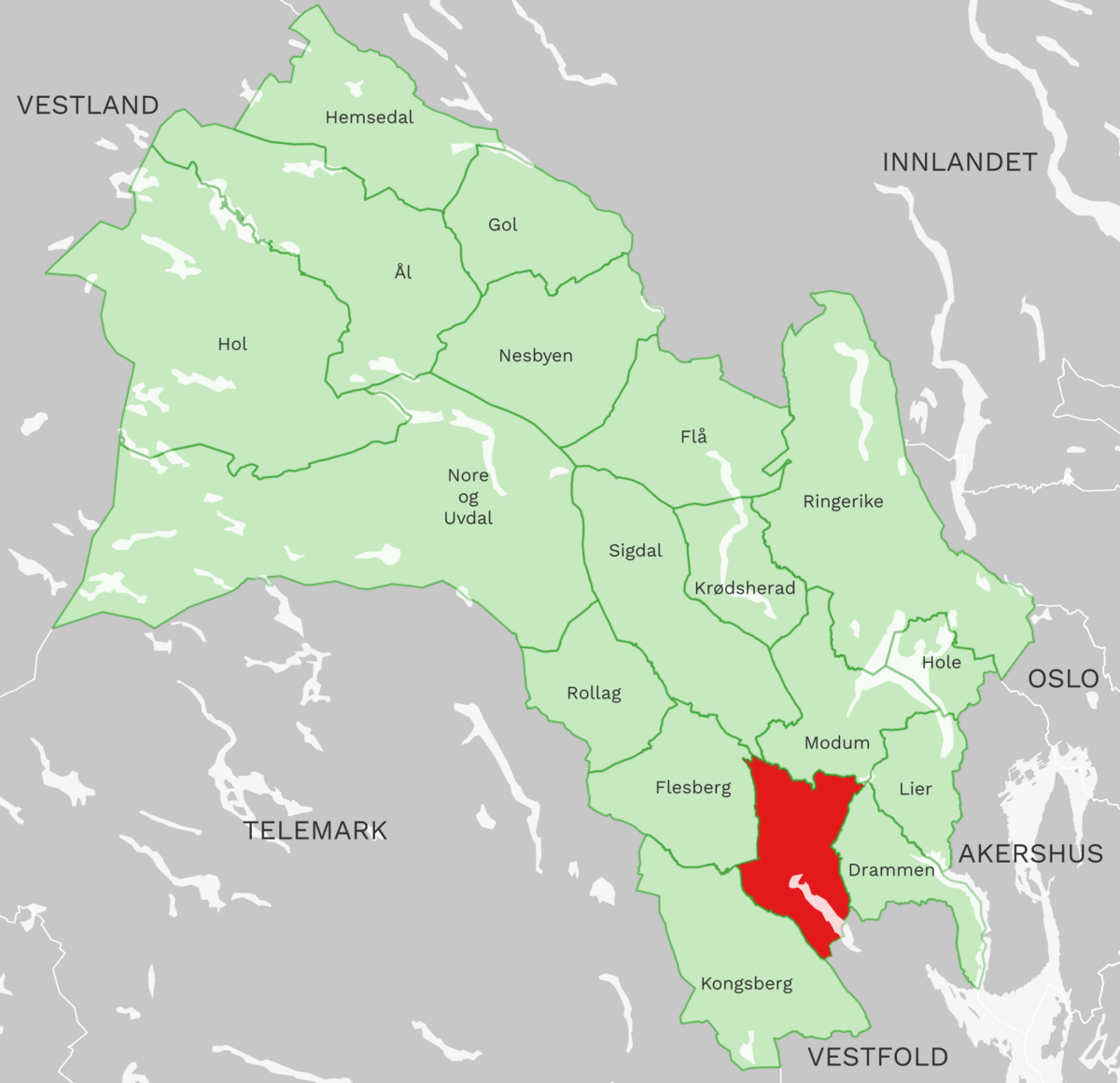 Kart: Øvre Eiker kommune i Buskerud