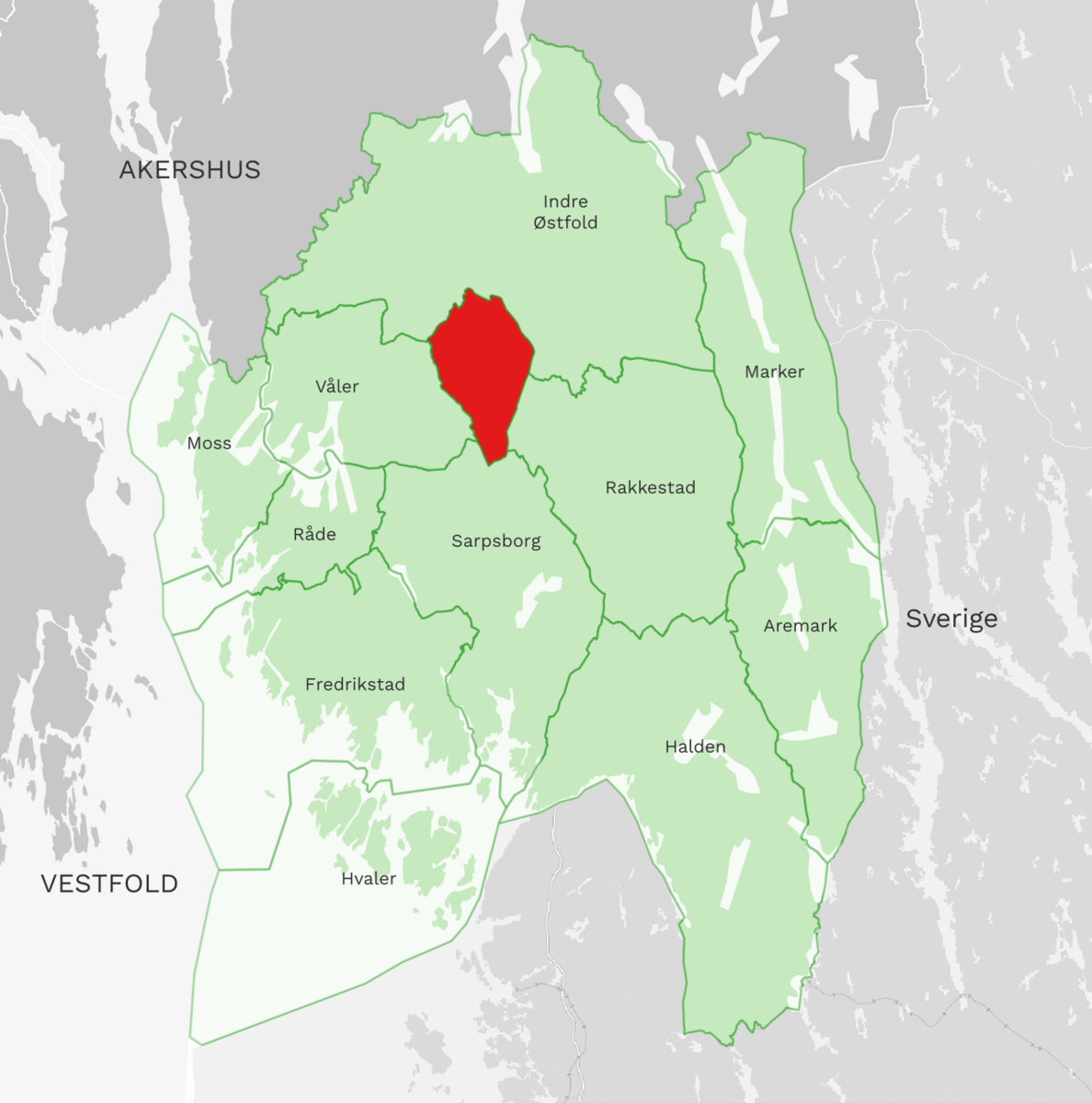 Kart: Skiptvet kommune i Østfold