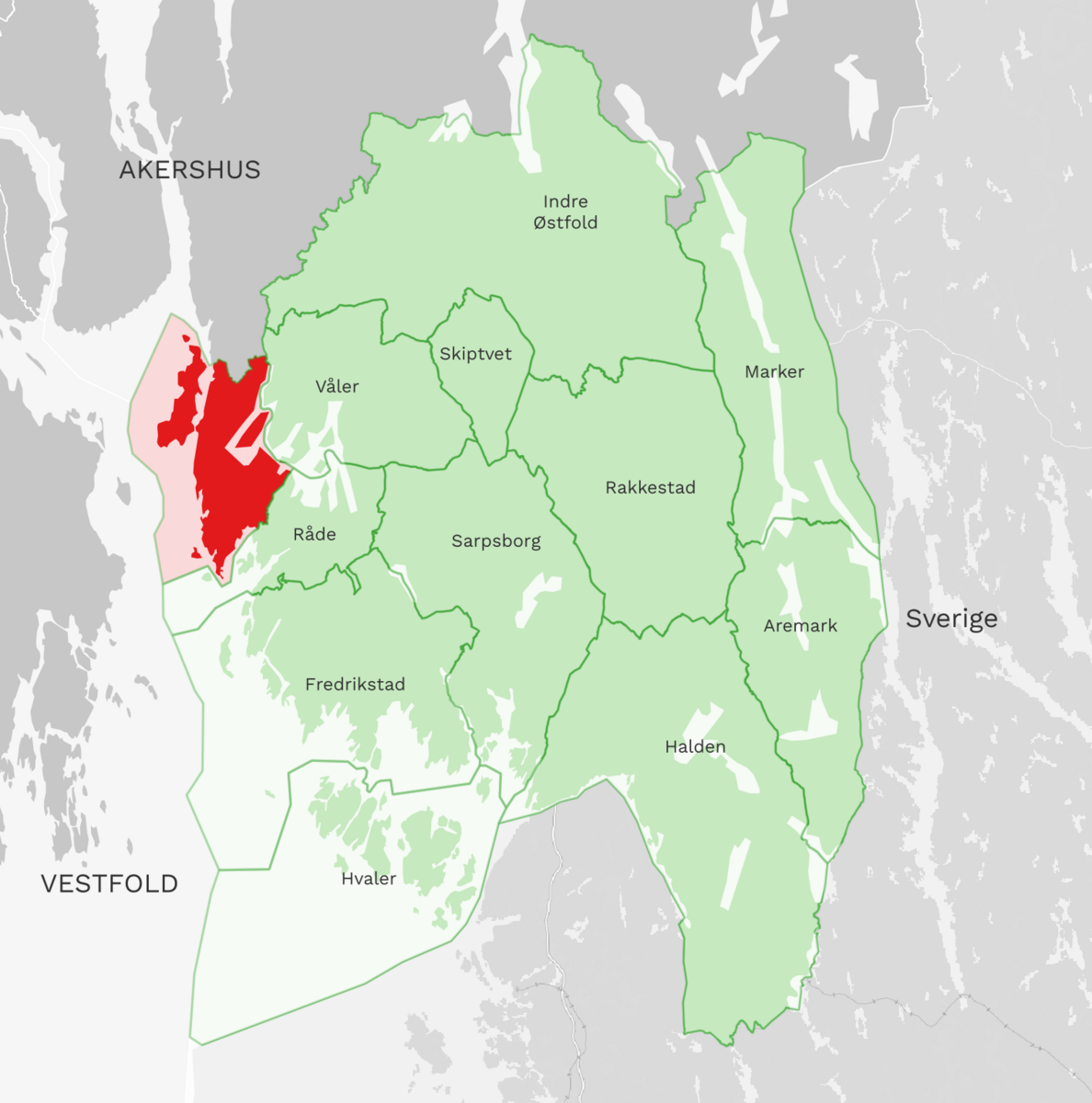 Kart: Moss kommune i Østfold
