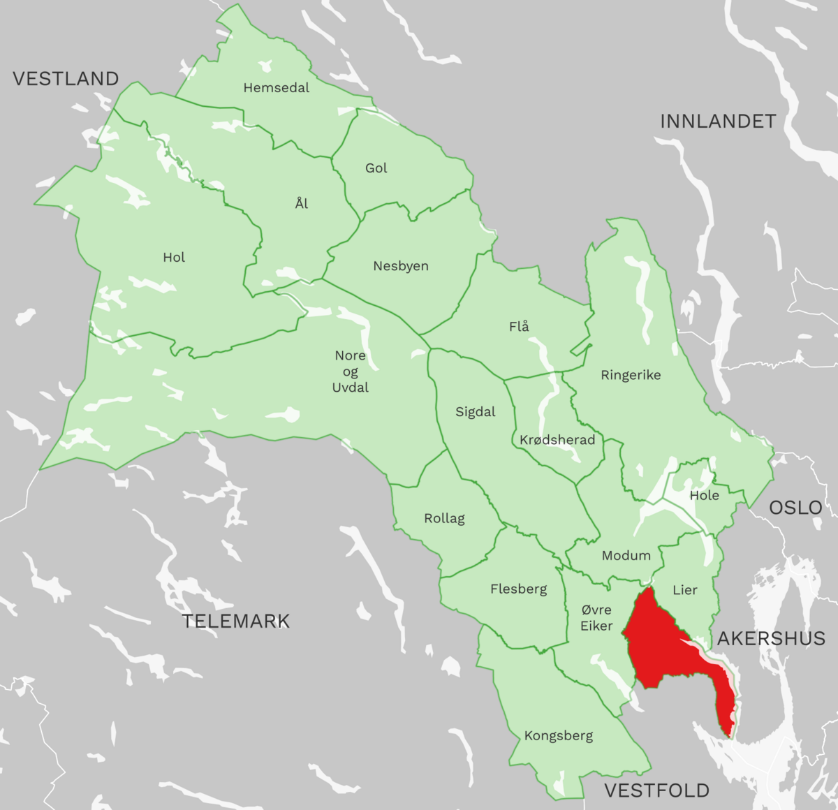 Kart: Drammen kommune i Buskerud
