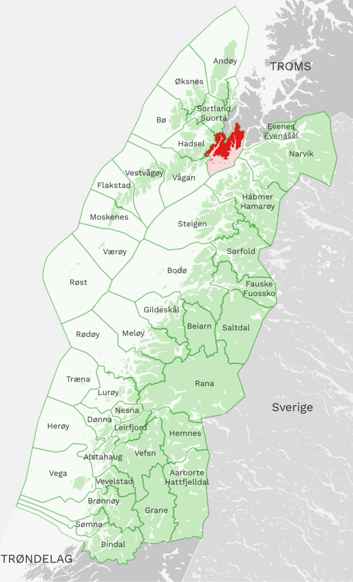 Kart: Lødingen kommune i Nordland