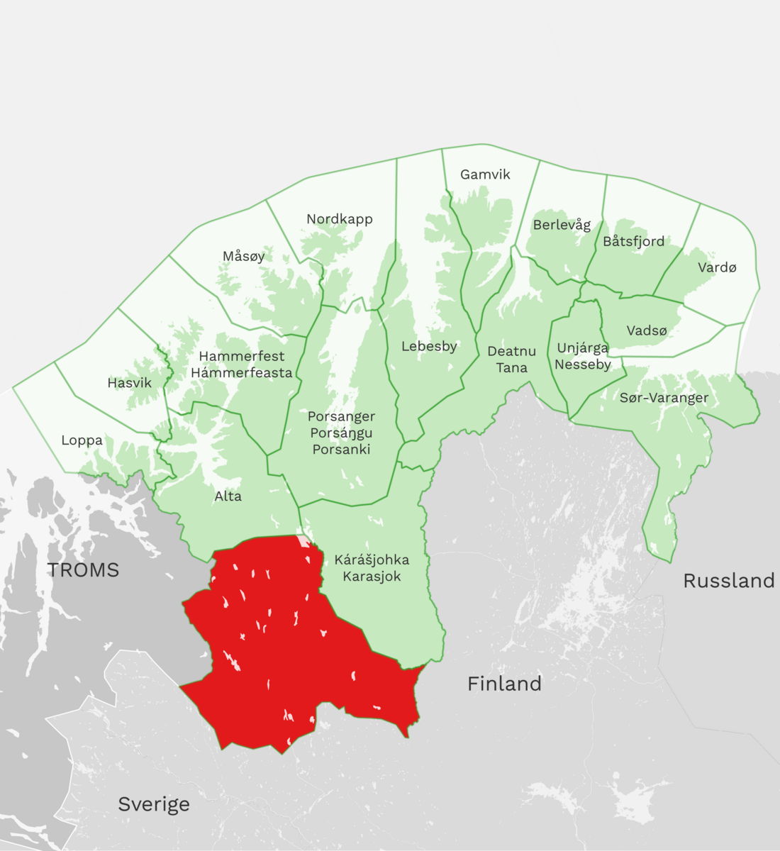Kart: Kautokeino kommune i Finnmark