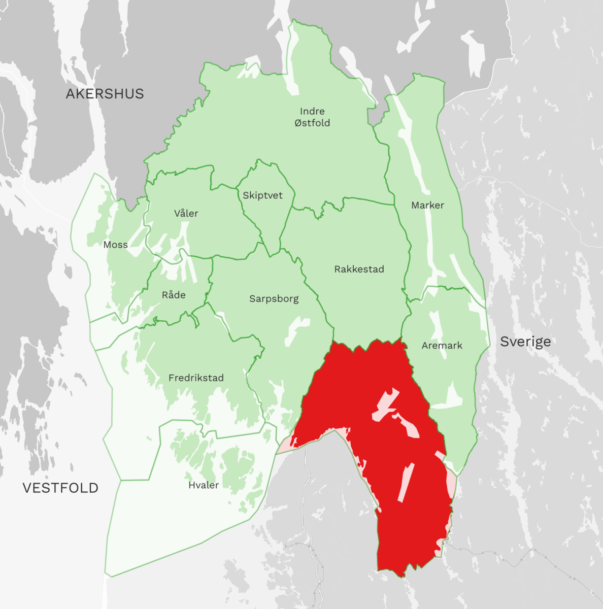 Kart: Halden kommune i Østfold