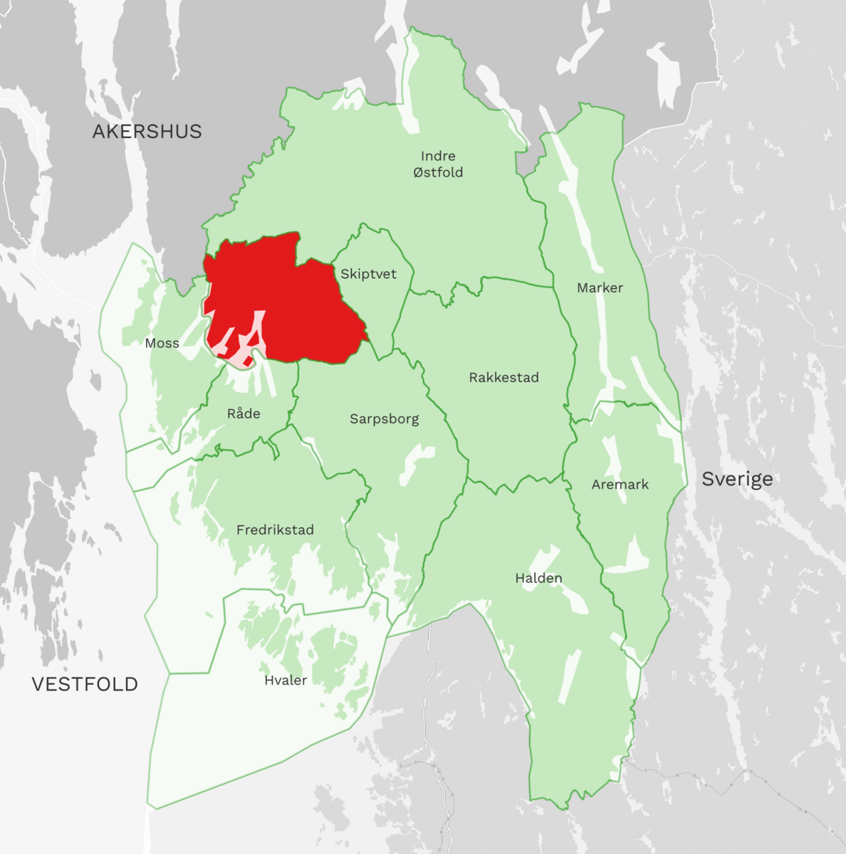 Kart: Våler (Viken) kommune i Østfold