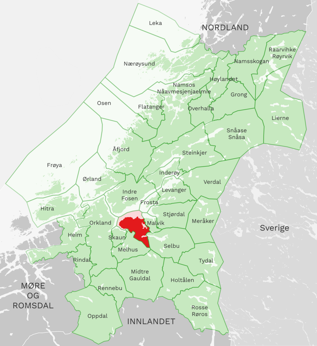 Kart: Trondheim kommune i Trøndelag
