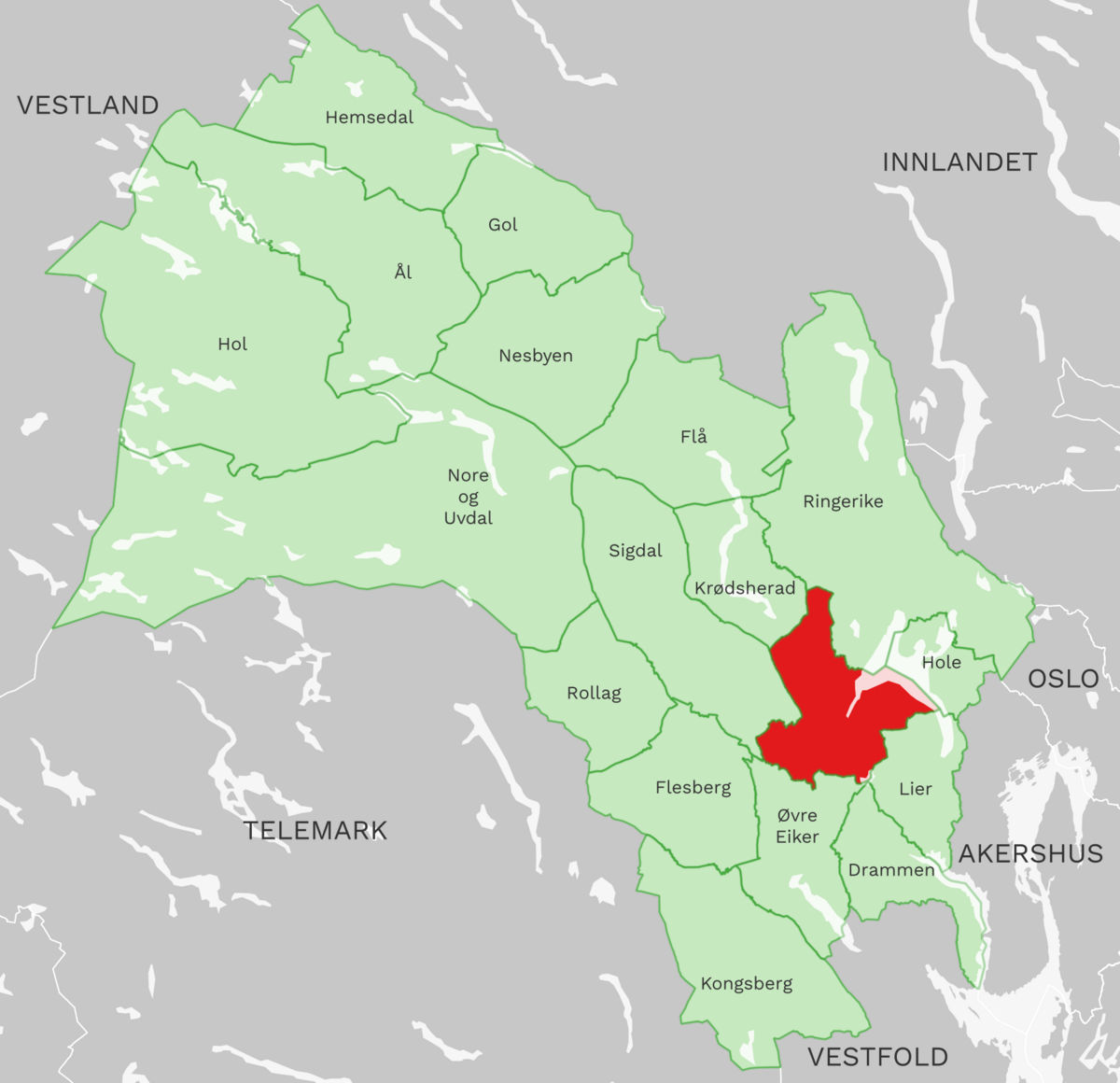 Kart: Modum kommune i Buskerud